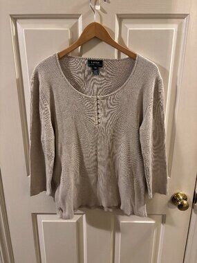 Lauren Ralph Lauren Women's Oatmeal Ribbed Long Sleeve Hook Eye Henley Top ~ XL
